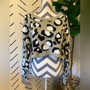 Fashion Nova Cropped Gray Leopard Sweater